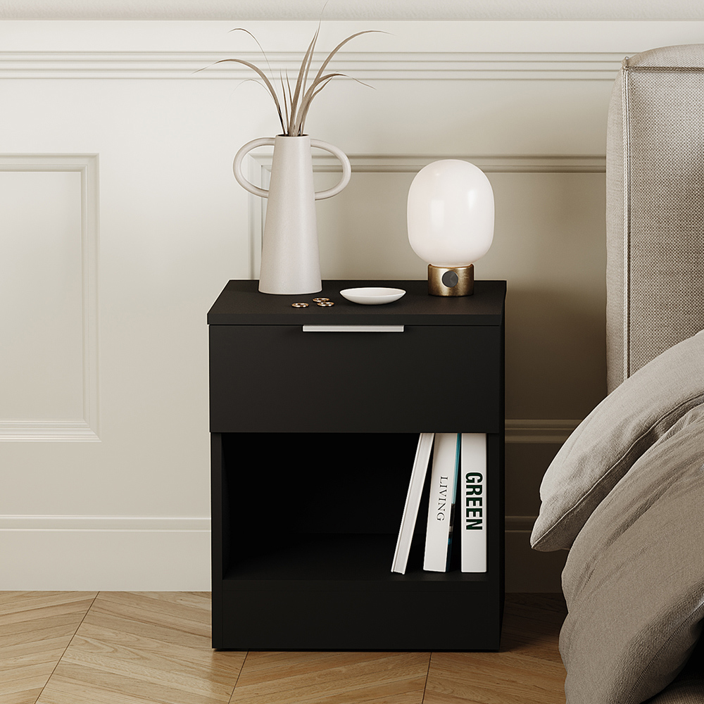 VIDA DESIGNS Terga Single Drawer Single Shelf Black Bedside Cabinet Image 3