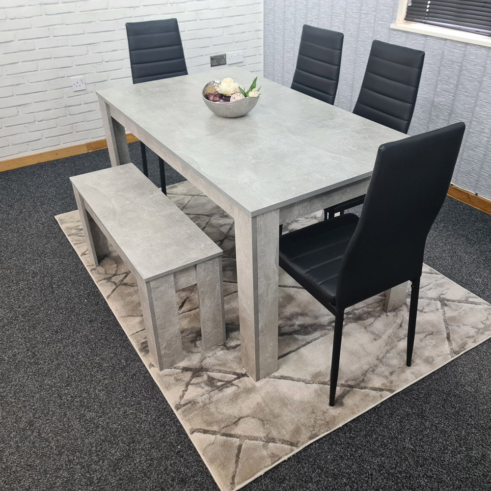 Kosy Koala 6 Seater Glass and Faux Leather Dining Bench Set Stone Grey Effect and Black Image 6