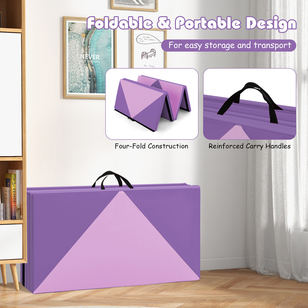 Costway Pink and Purple PU Leather Folding Gymnastics Mat 240cm Image 4
