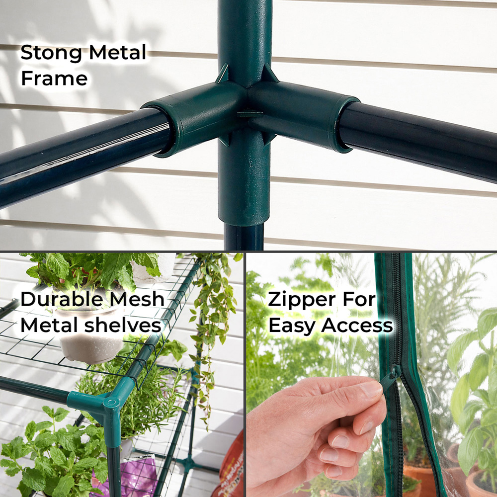 Neo 4 Shelf Green Galvanised Steel and PVC 4.7 x 2.4ft Mini Walk-In Greenhouse Image 6