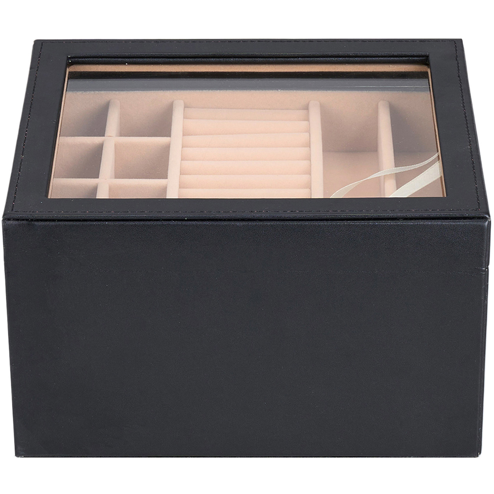 Living and Home 3-Tier Black PU Leather Jewellery Organiser with Glass Window Image 4