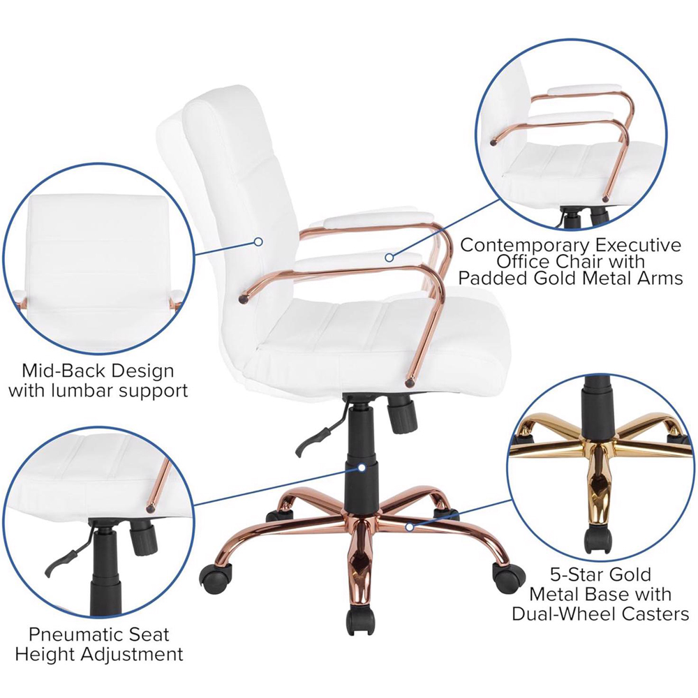 FWStyle White and Rose Gold Designer Office Chair Image 5