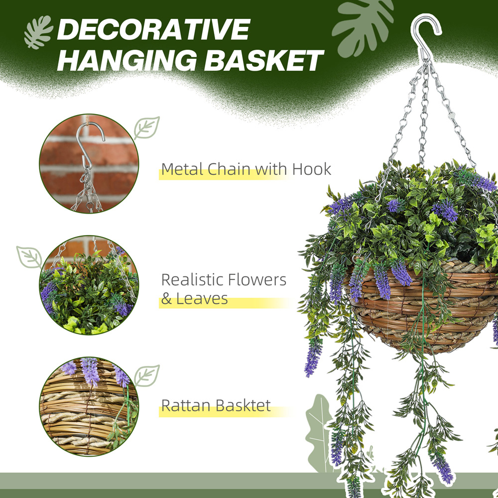 Portland Purple Lavender Flower Artificial Plants in Hanging Basket 2 Pack Image 8