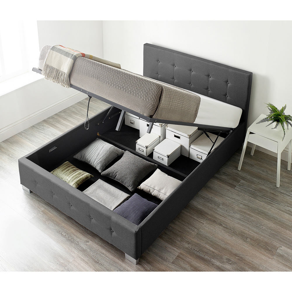 Aspire Single Black Linen End Lift Ottoman Storage Bed Image 5