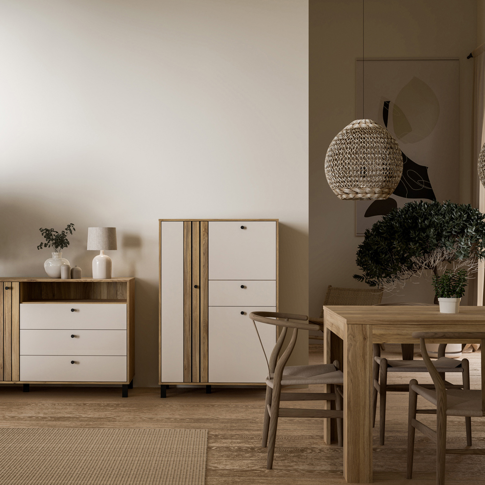 Florence Grafton 3 Door Single Drawer Cream and Oak Sideboard Image 5