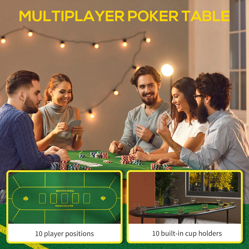 SPORTNOW 10 Player Table Top Foldable Poker Mat with Cup Holders and Carry Bag Image 5