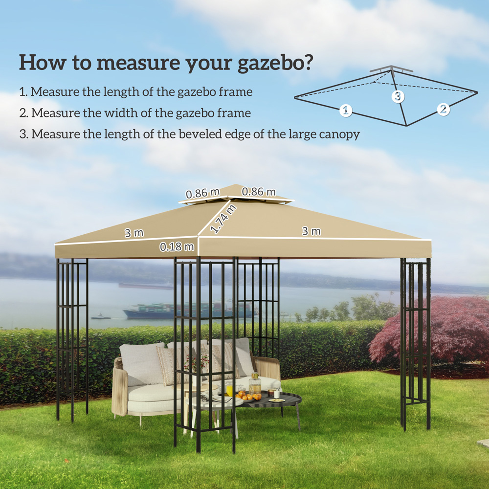 Outsunny 3 x 3m 2-Tier Deep Beige Gazebo Canopy Replacement Cover Image 8