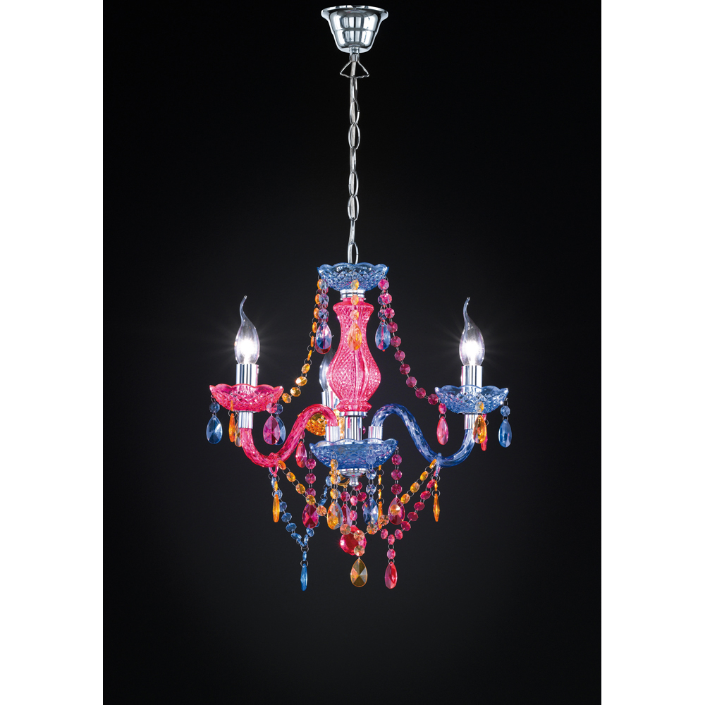 TRIO Luster Polished Chrome with Multicolour Crystals Ceiling Light Image 2