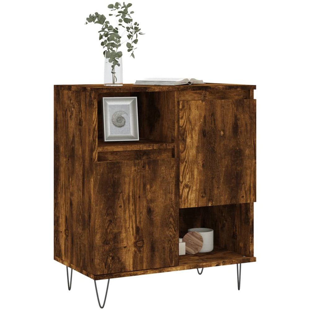 vidaXL 2 Door 2 Open Shelf Smoked Oak Sideboard with Metal Legs Image 3