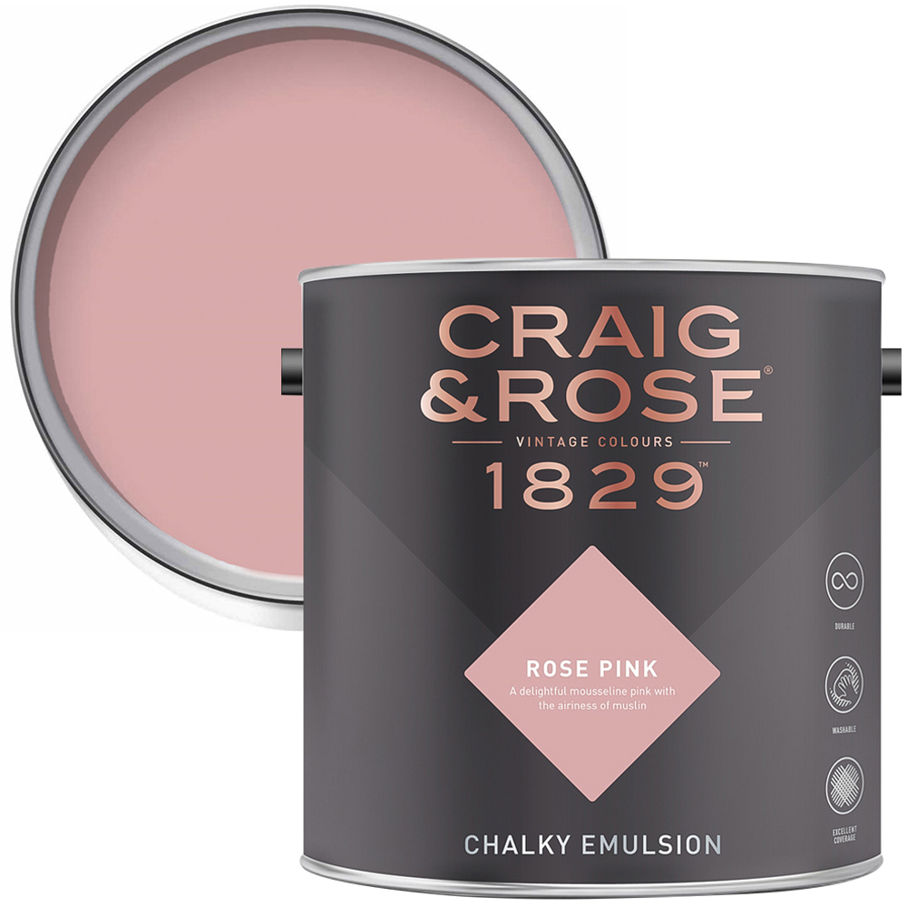 Craig & Rose 1829 Vintage Walls and Ceilings Rose Pink Chalky Matt Emulsion Paint 2.5L Image 1