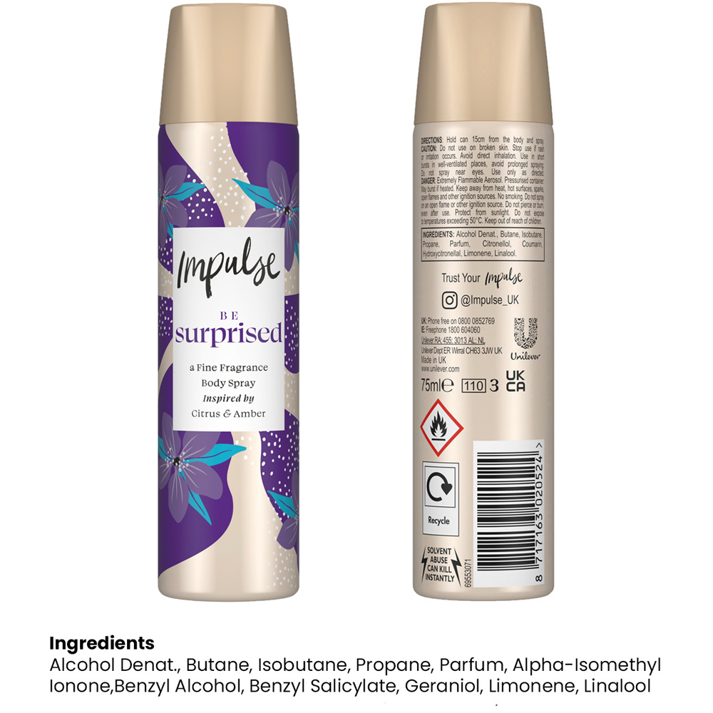 Impulse Be Surprised Blend of Natural Scents Body Spray Deodorant 75ml 6 Pack Image 8