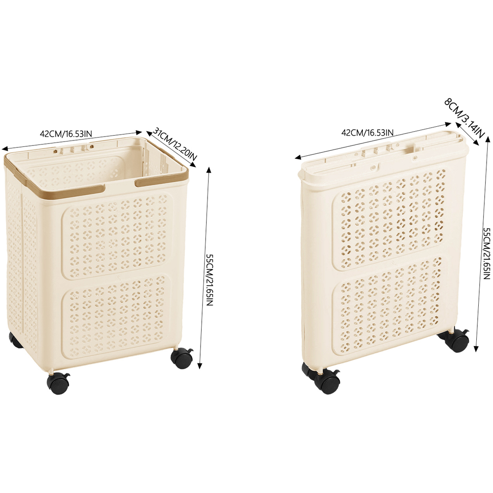 Living and Home Cream and Khaki Foldable Laundry Basket with Wheels 42 x 31 x 55cm Image 8