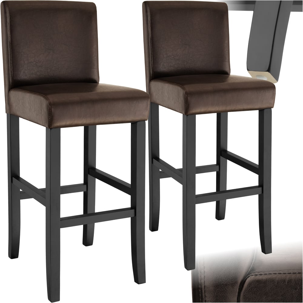 Tectake Brown Leather Padded Bar Stool Set of 2 Image 2