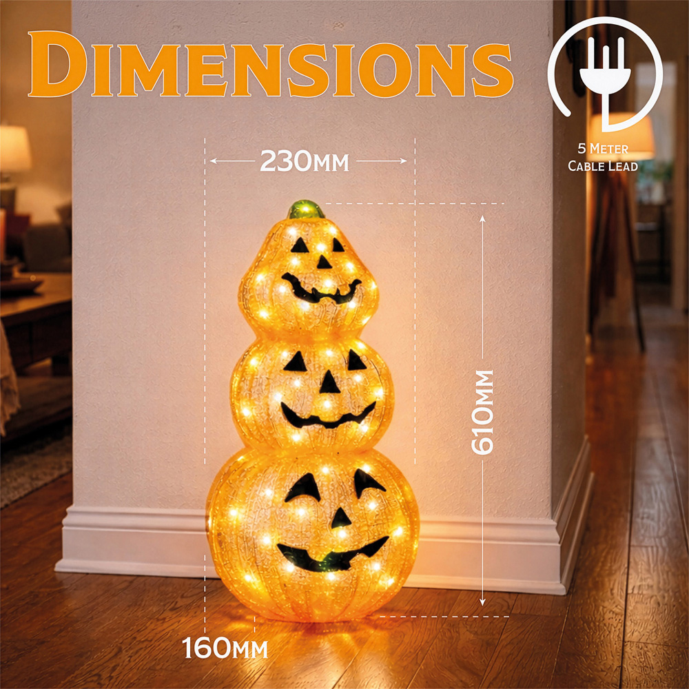 FXLab 80 Bright White LED Acrylic Pumpkin Halloween Decoration 25 x 20 x 60cm Image 7