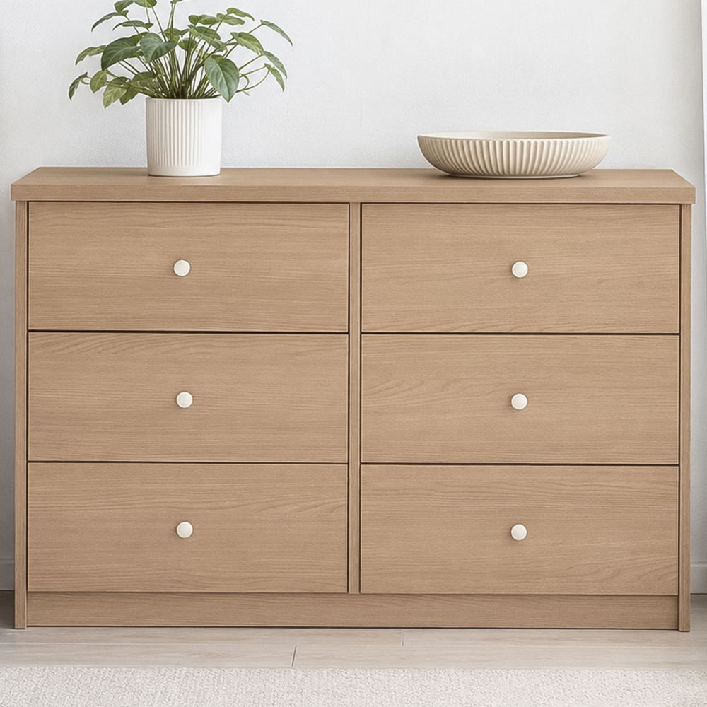Core Products Freya 6 Drawer Smoked Oak Foil Finish Double Wide Chest of Drawers Image 1
