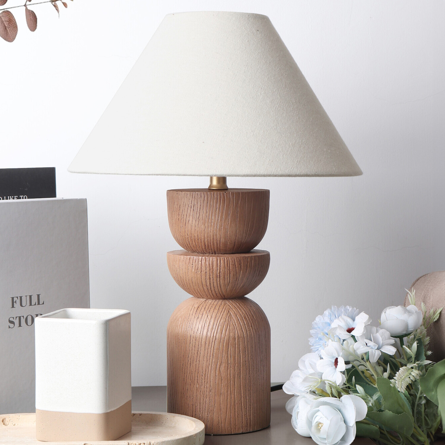 Adeal Wood Effect Table Lamp Natural Image 2