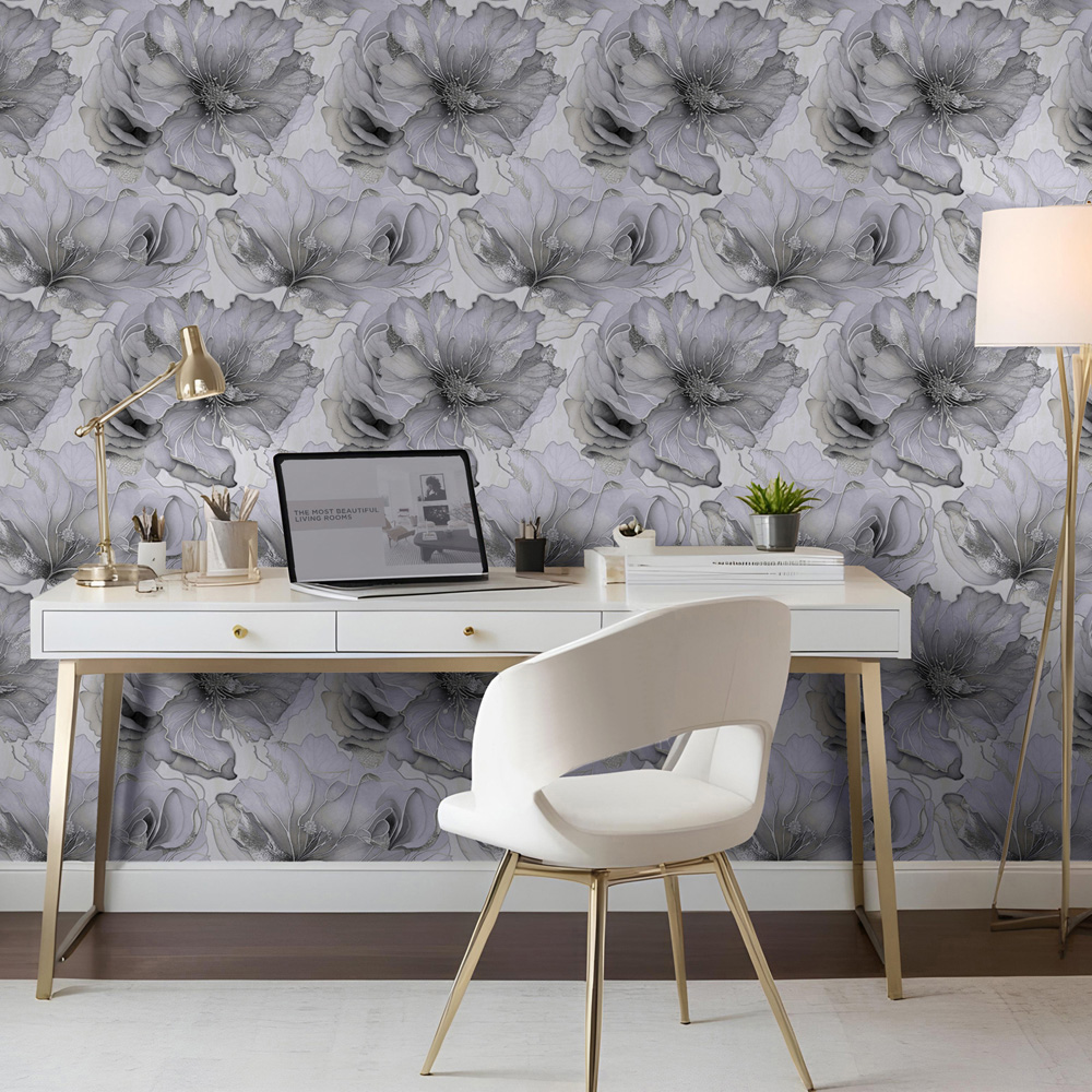 Muriva Renata Floral Grey Wallpaper Image 8