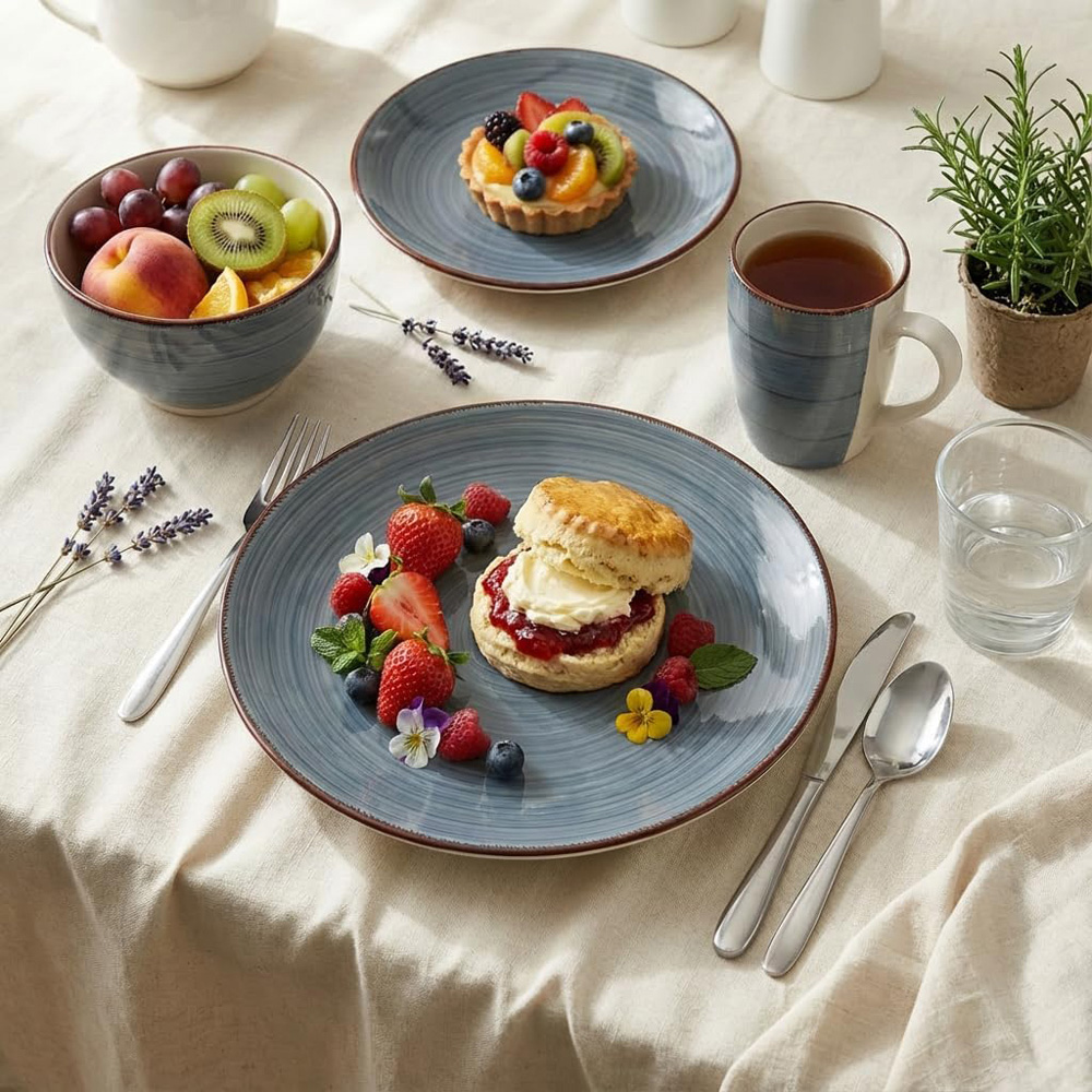 Alivio Spiral Glaze Grey Lead-Free Porcelain 16 Piece Dinner Set Image 2