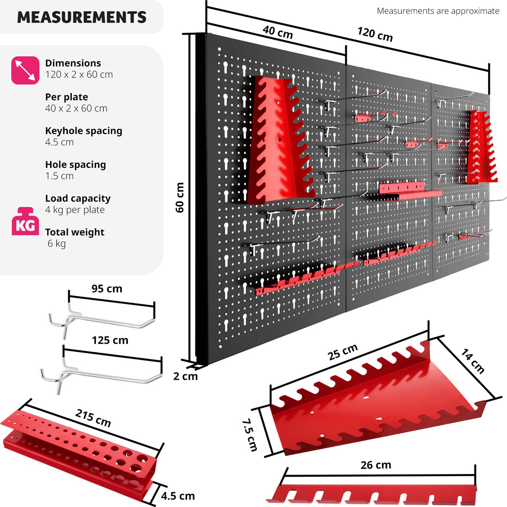 Tectake Black and Red Pegboard with 25 Hooks and Brackets Image 7
