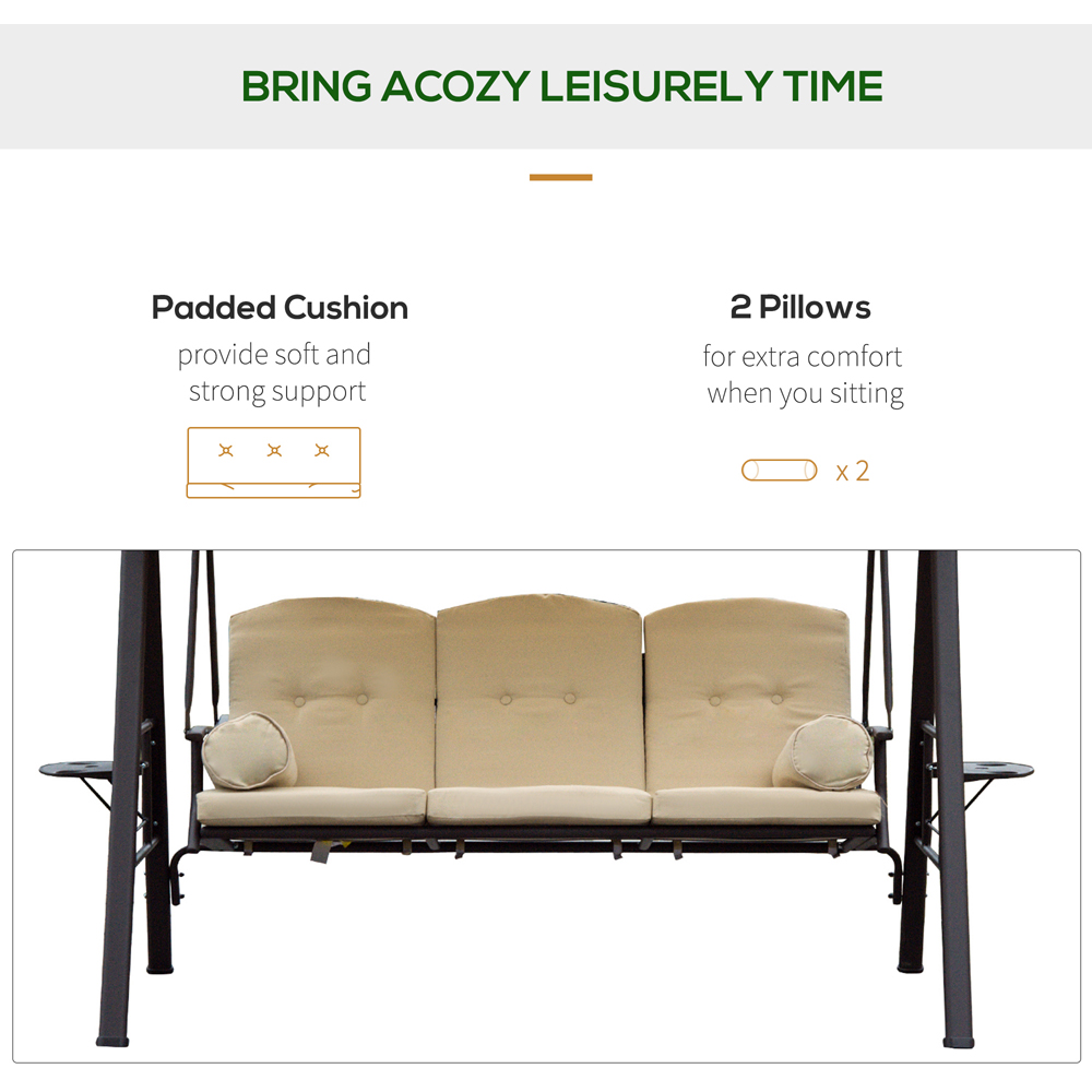 Outsunny 3 Seater Beige Steel Swing with Canopy Image 5