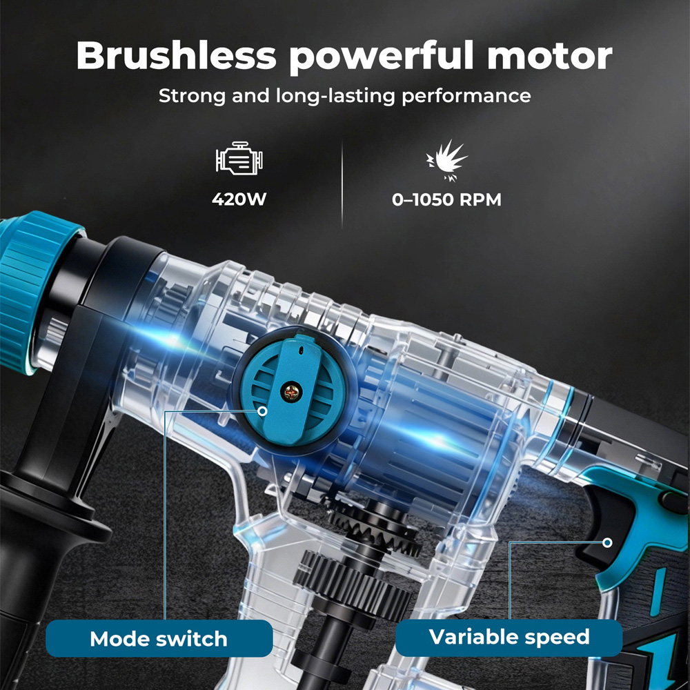 Traderight HW0302-UK SDS Plus Cordless Rotary Hammer Drill with Accessories 21V Image 6