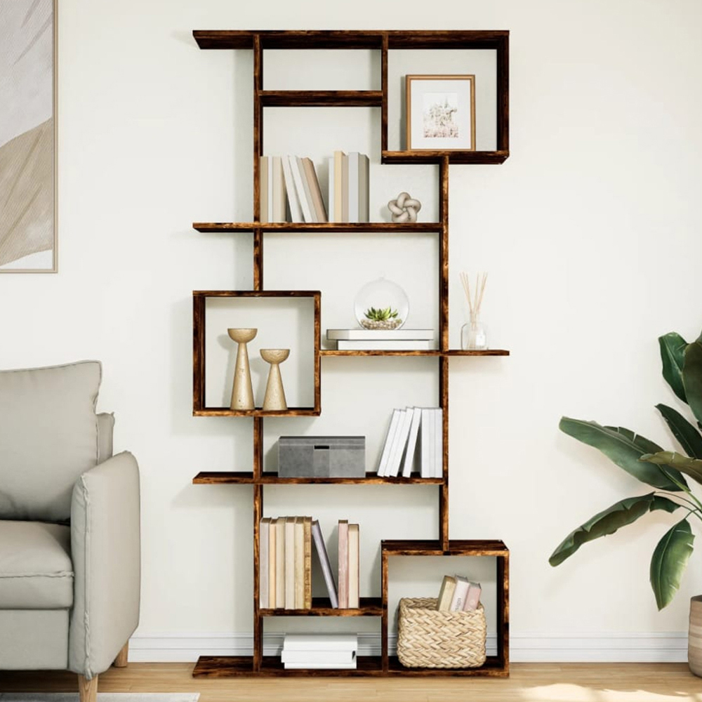 vidaXL 9 Shelf Smoked Oak Bookcase Image 1