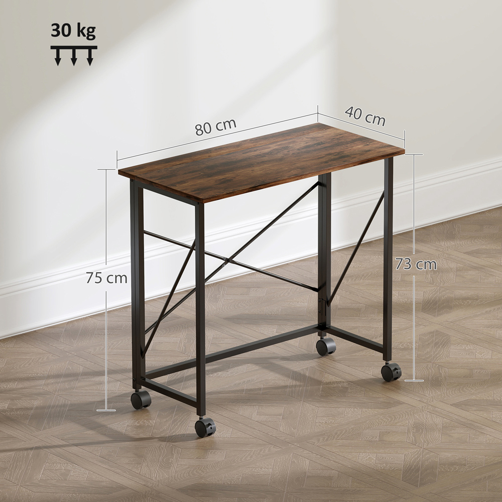 HOMCOM Brown Foldable Desk with Wheels Image 9