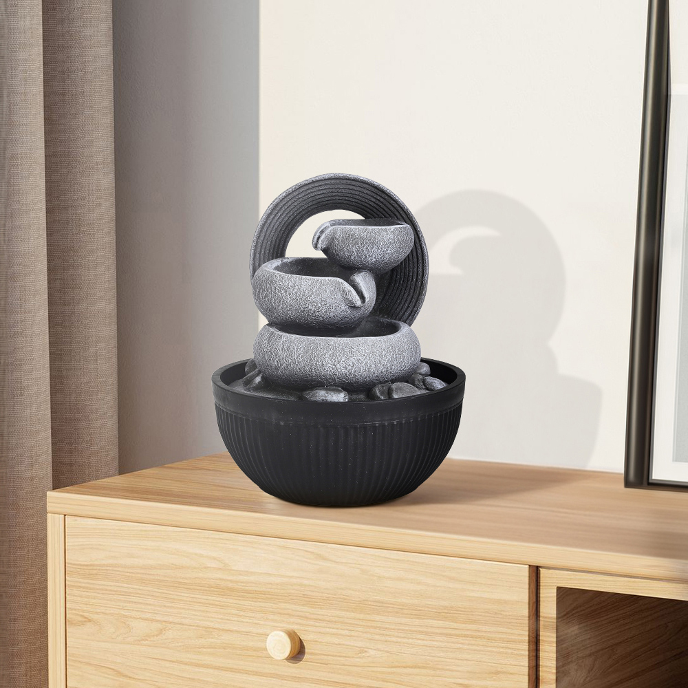 Living and Home 3-Tier LED Imitation Rock Resin Tabletop Water Fountain Image 6