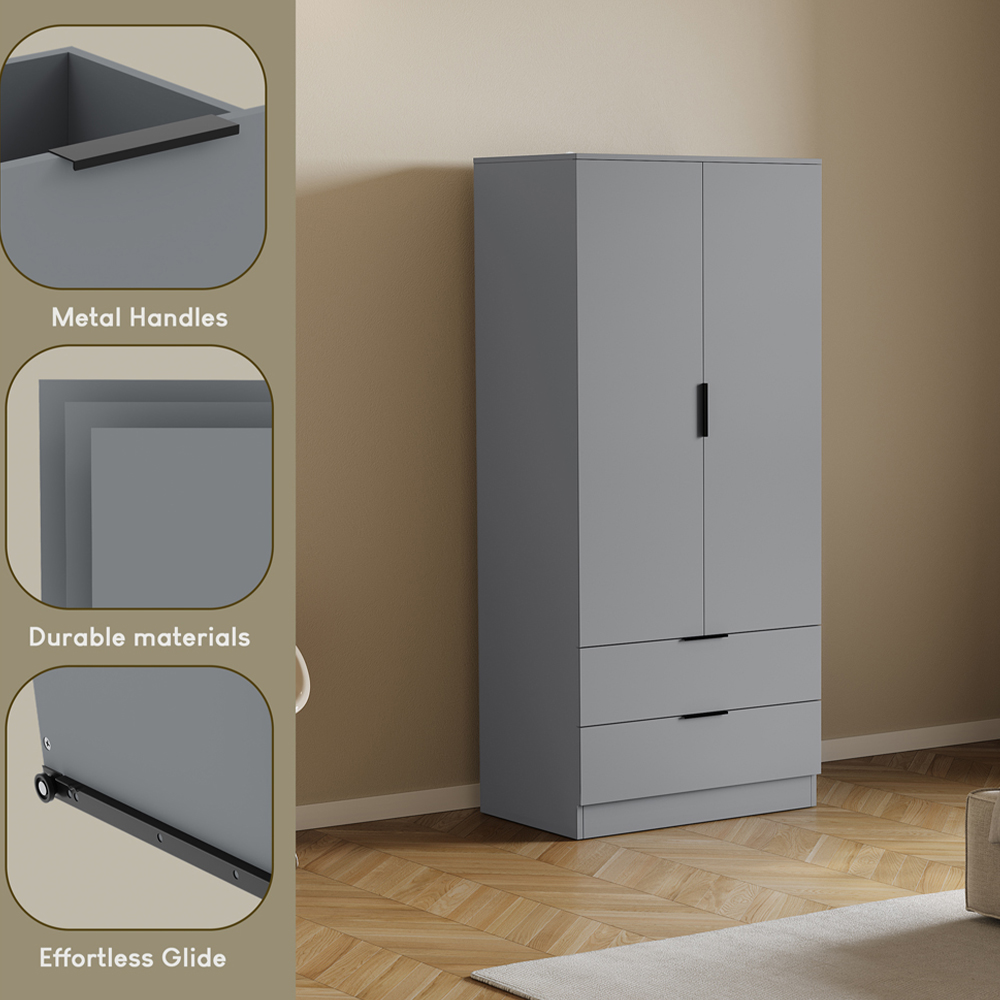 VIDA DESIGNS Trega 2 Drawer 2 Door Grey Wardrobe Image 5