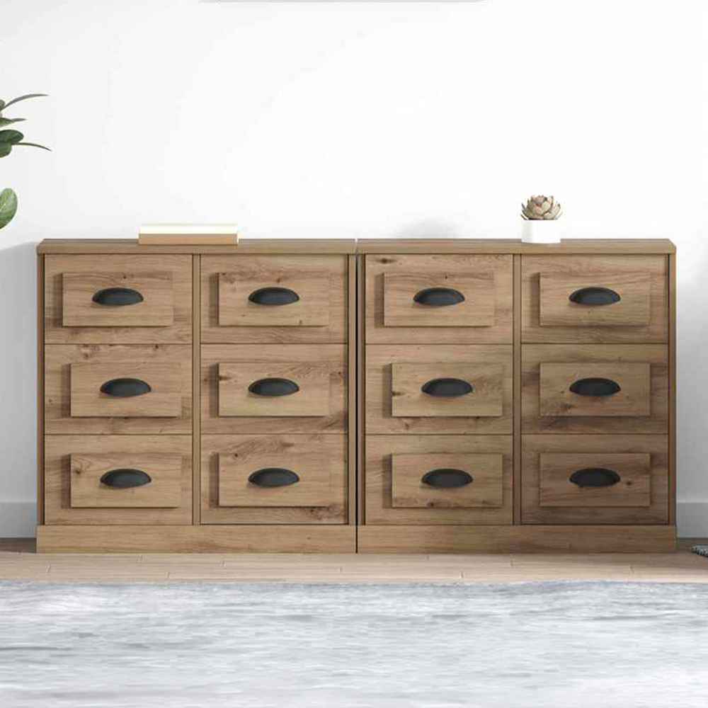 vidaXL 6 Drawer Artisan Oak Modern Sideboard Set of 2 Image 1