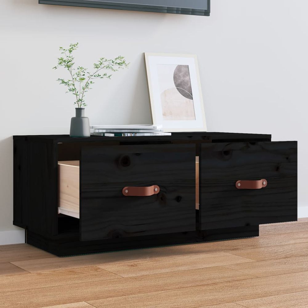 vidaXL 2 Drawer Black Solid Pine Wood TV Cabinet Image 1