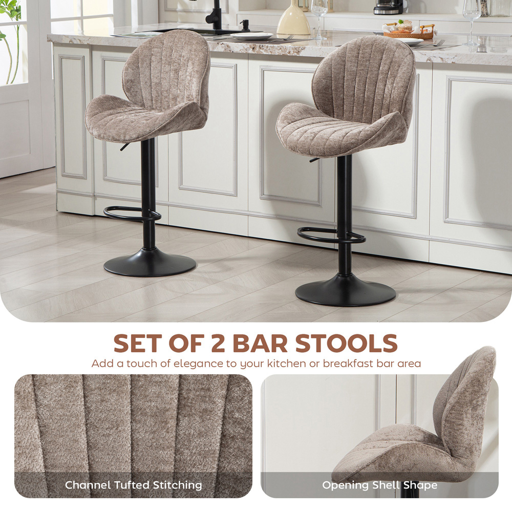 Portland Brown Chenille Swivel Bar Stools Set of 2 Image 7