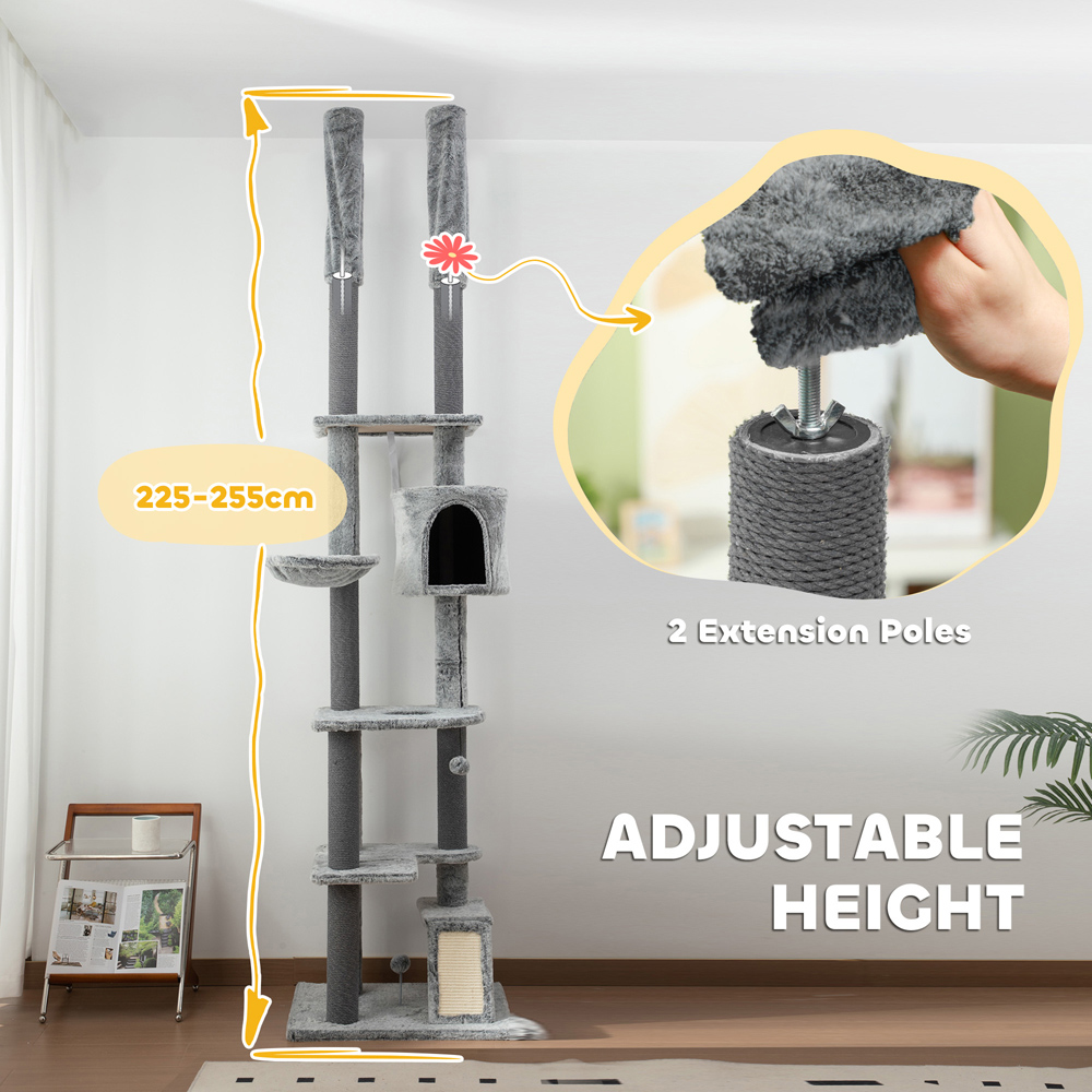 PawHut Floor To Ceiling Ramp Cat Tree 255cm Image 8