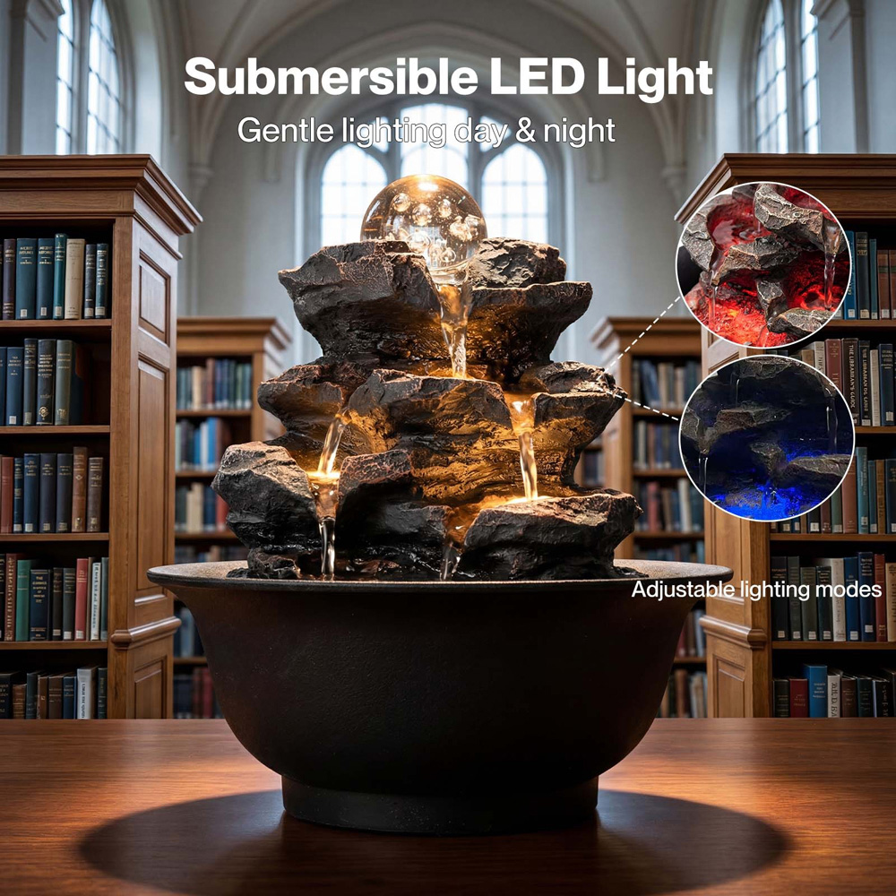 Spector Brown Resin Indoor Tabletop Water Fountain with LED Glass Ball Image 5