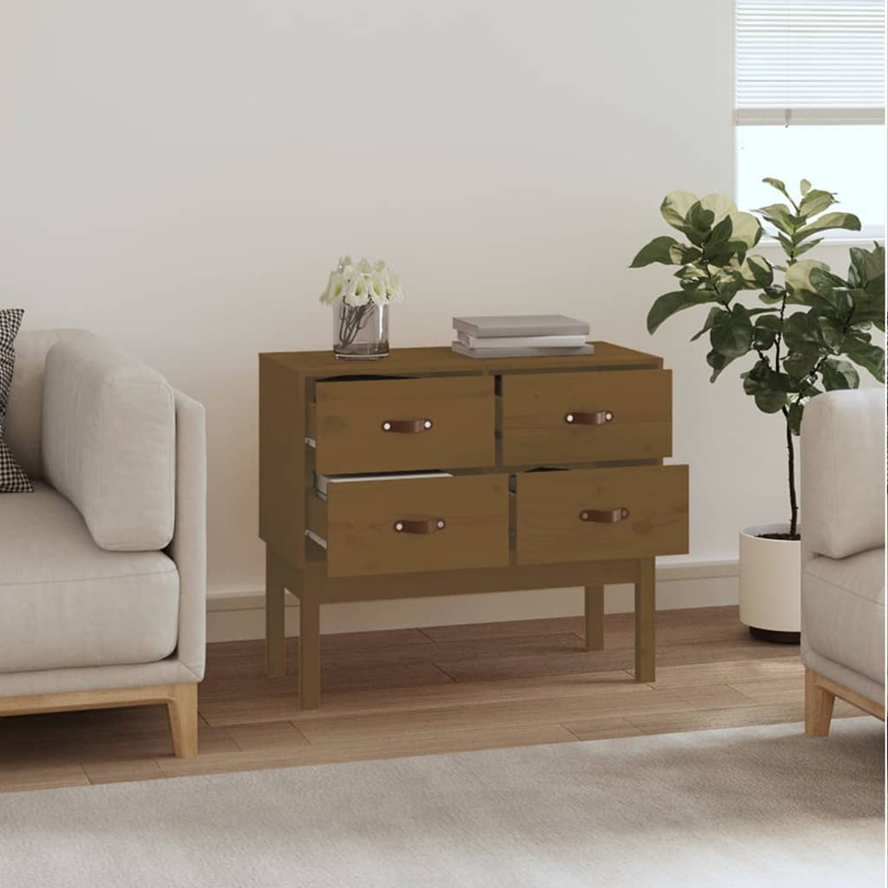 vidaXL 4 Drawer Honey Brown Solid Pine Wood Console Cabinet Image 7