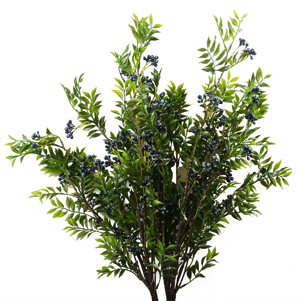 Leaf Nandina Foliage Blue Berry Artificial Spray 2ft 6 Pack Image 3