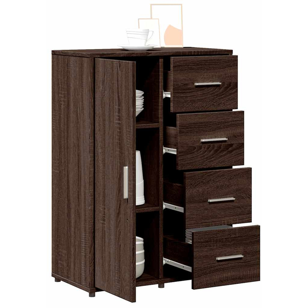 vidaXL Single Door 4 Drawer Brown Oak Sideboard Set of 2 Image 4
