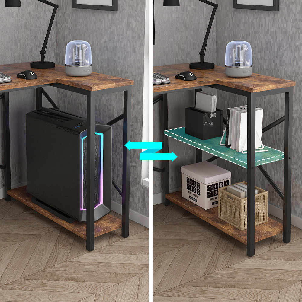 Lotus 2 Adjustable Shelve L Shaped Corner Computer Desk Distressed Grey Image 4