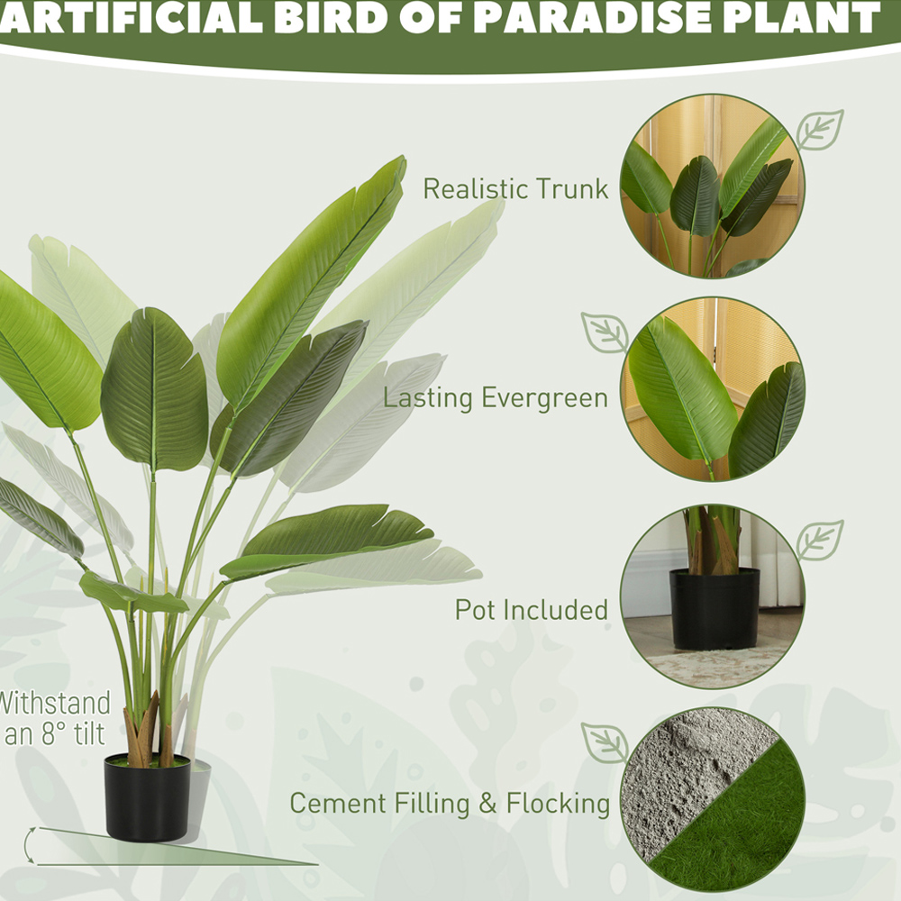 HOMCOM Green Bird of Paradise Artificial Plant Pot with Flocking 109cm Image 8