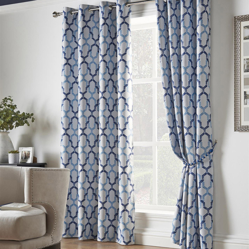 Alan Symonds George Blue Ring Top Eyelet Curtains 168 x 229cm Image 1