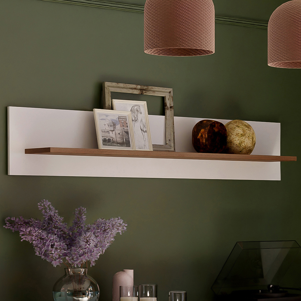 Florence Wensley Light Grey and Oak Wall Shelf Image 1