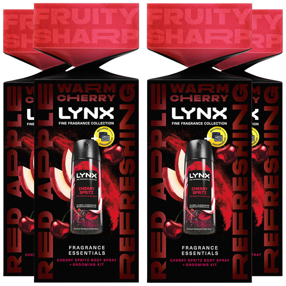 Lynx Fine Fragrance Cherry Spritz Scent Bodyspray with Grooming Kit Gift Set 4 Pack Image 1