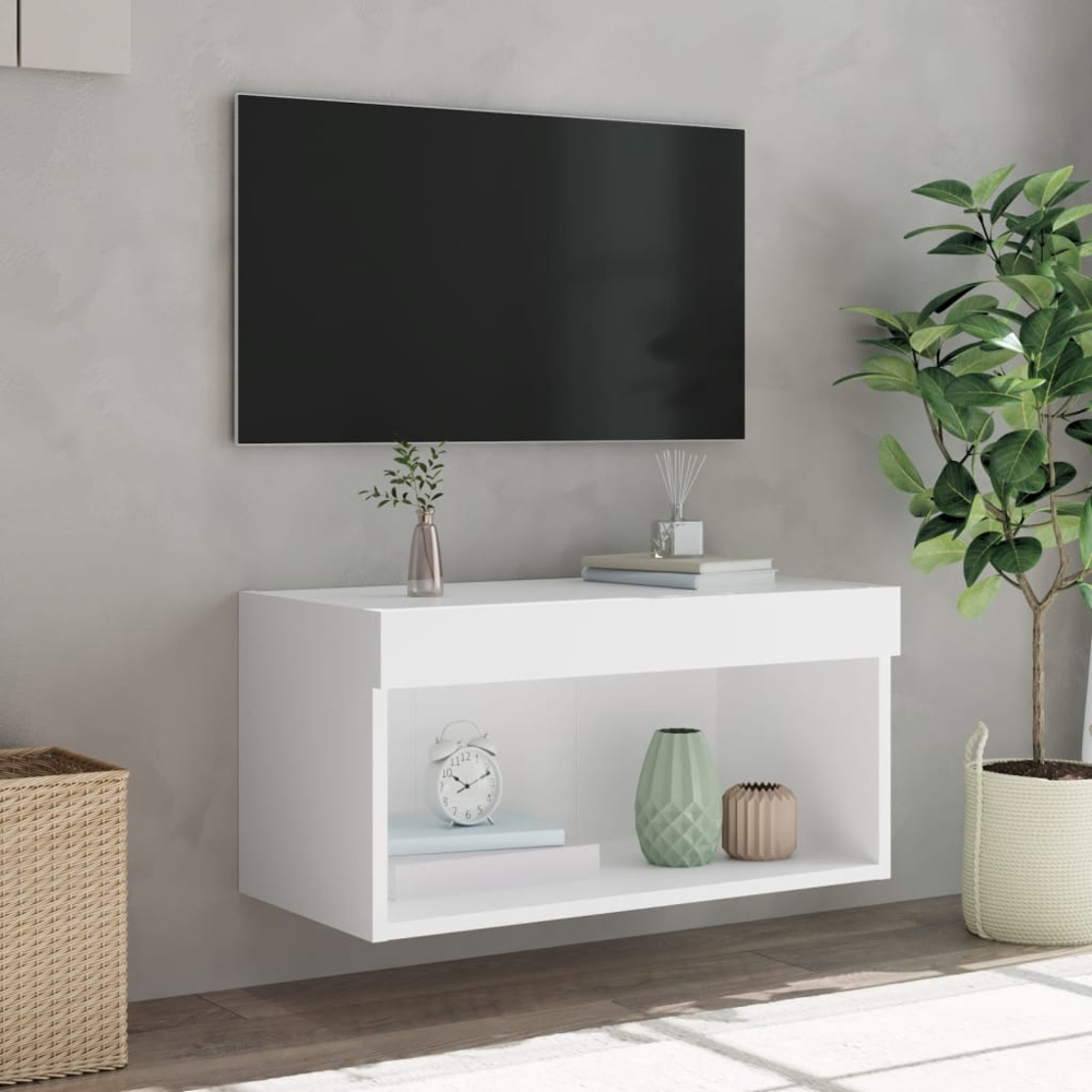 vidaXL Single Shelf White TV Cabinet with LED Lights Image 7