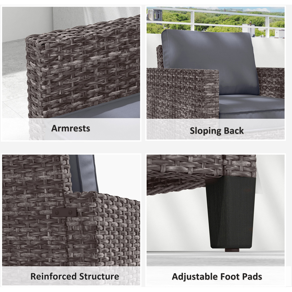 Outsunny Light Dark Grey Rattan Garden Armchair with Cushions Image 6