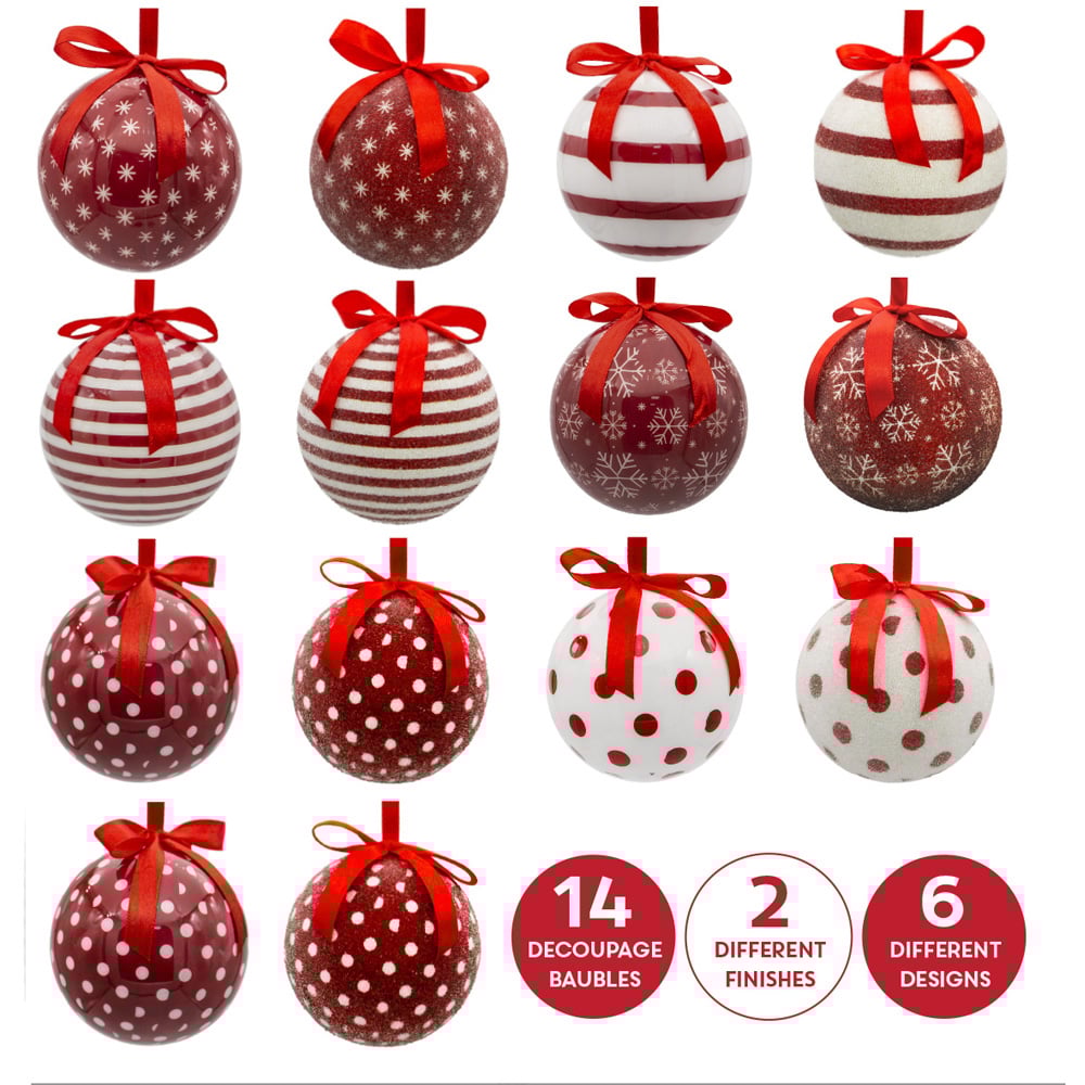 The Christmas Workshop Red and White Snowflake Bauble 14 Pack Image 8