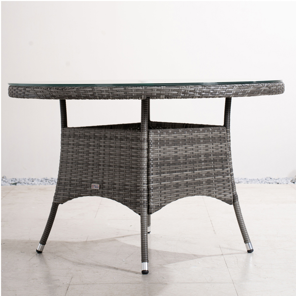 Direct Wicker Outdoor 4 Seater Grey Rattan Glass Top Aluminium Frame Round Dining Table Image 3