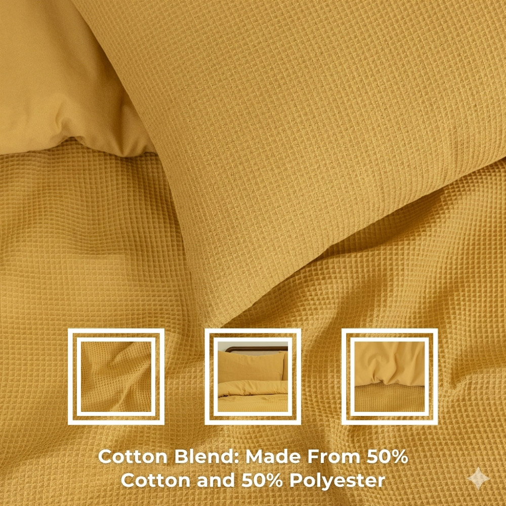MHG Living Double Mustard Chunky Waffle Duvet Cover Set Image 3