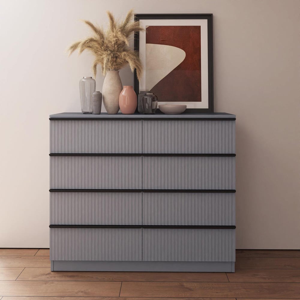 FWStyle Lania 8 Drawer Dark Grey Scalloped Ripple Effect Chest of Drawers Image 5