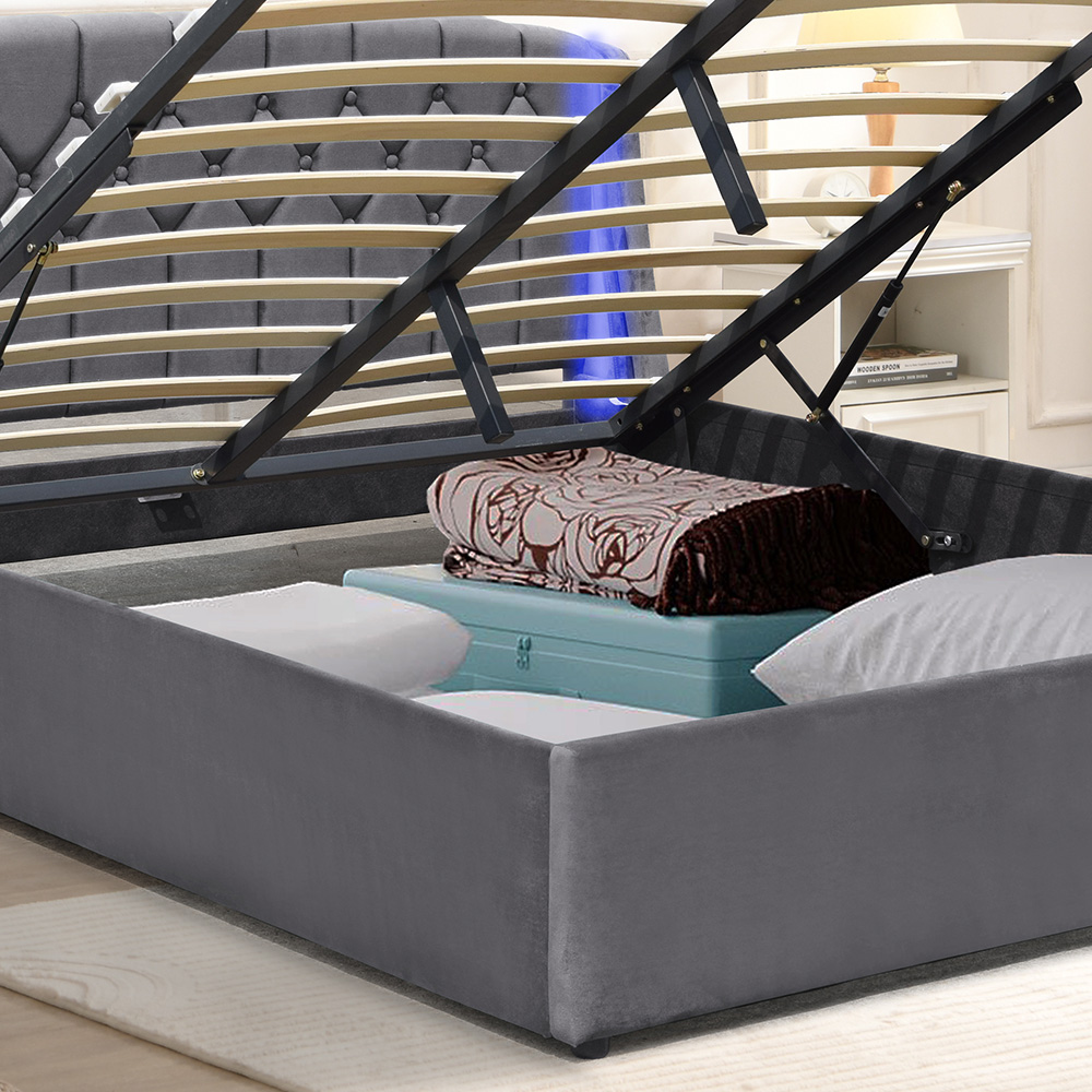 Comfy Living King Size Grey Fabric Gaslift Bed Frame with LED Headboard Image 3