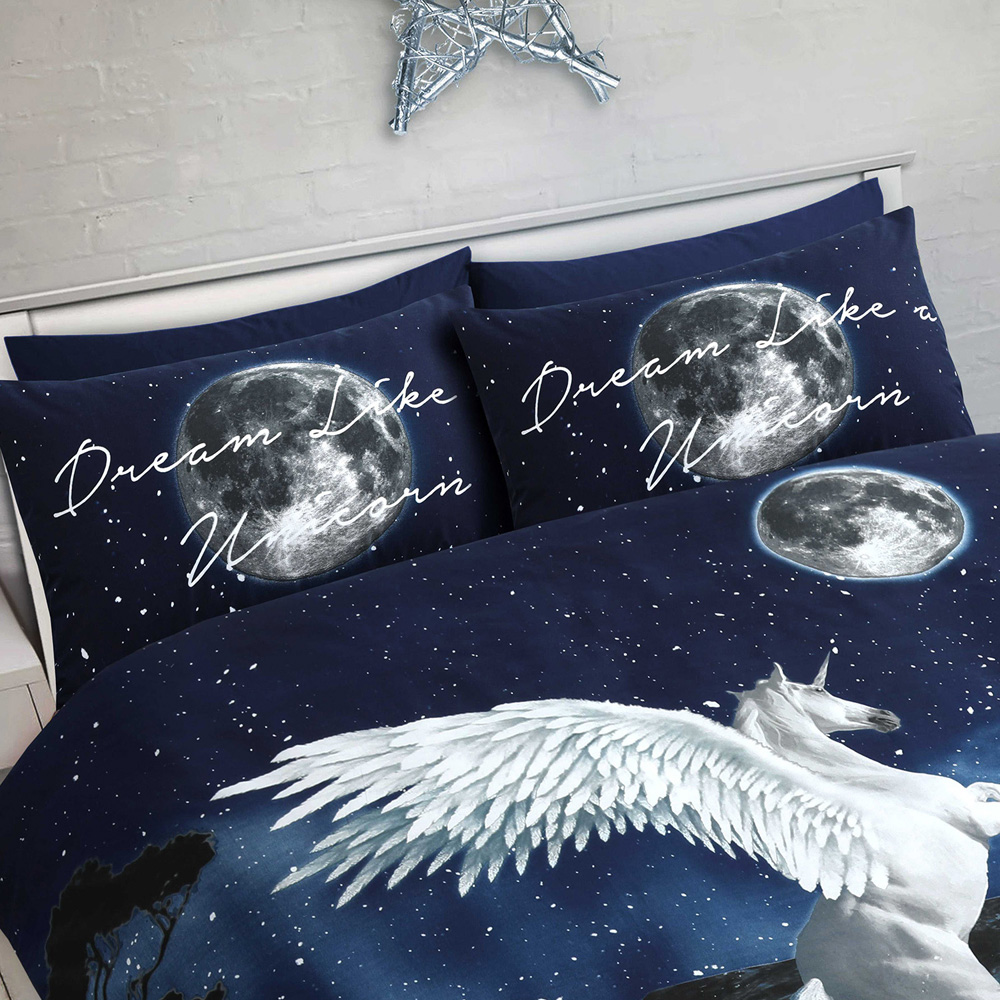 Velosso King Size Blue and White Dream Like A Unicorn Duvet Cover Set Image 2